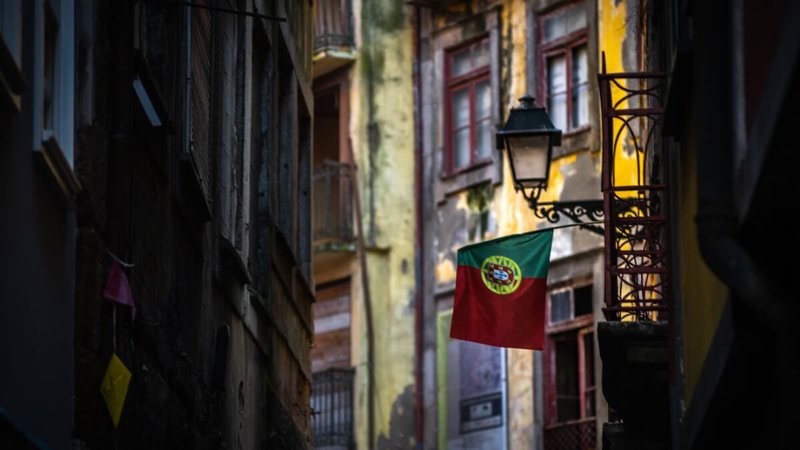 Portugal flag on a street in Porto