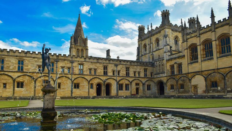 The Great Quadrangle of Christ Church, a constituent college of the University of Oxford in England, UK