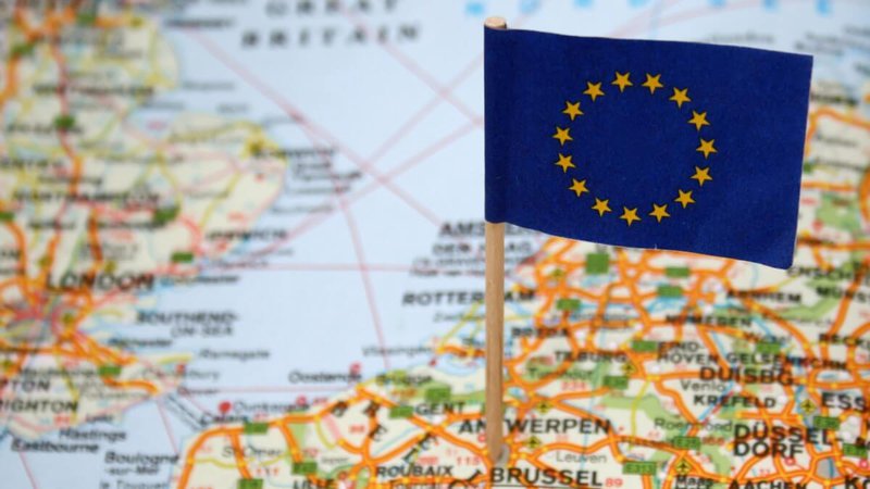 European Union flag on Europe map