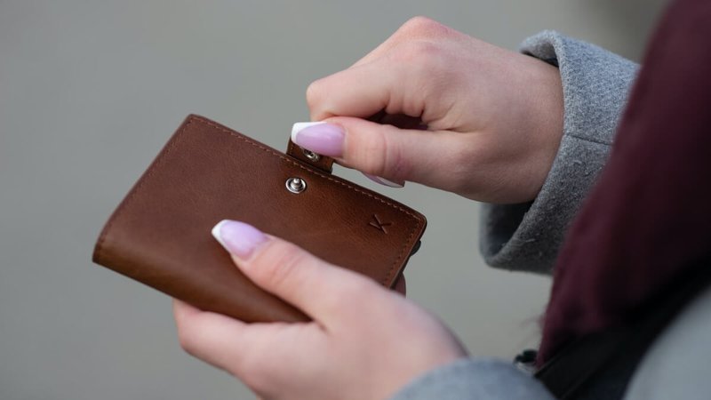 Female student holding wallet