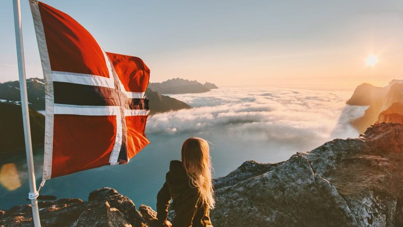 Norway flag and girl