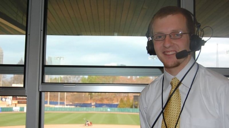 Kyle Tait working as a radio announcer in 2010