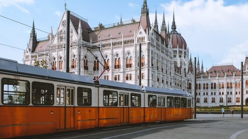 bus in Budapest, near Hungarian Parliament