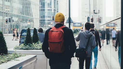 students walking around the city